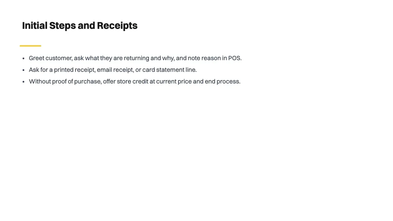 Slide 6 of 13: Initial Steps and Receipts
